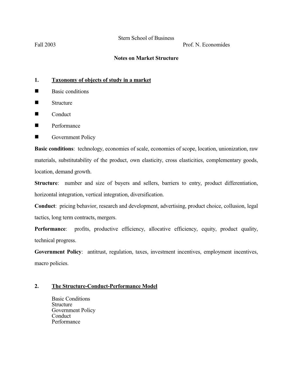 Notes on Market Structure