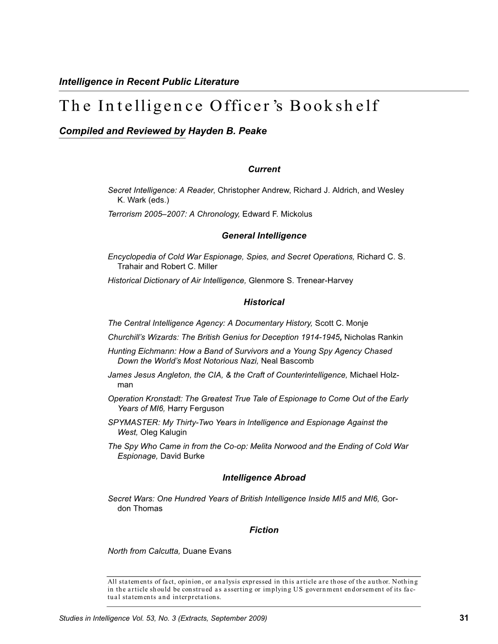 Intelligence Officer's Bookshelf V53n3