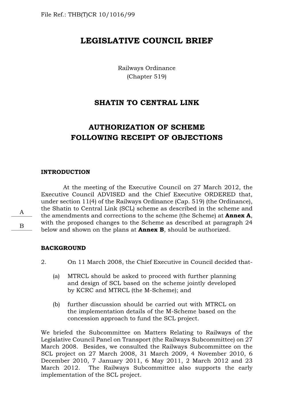 Legislative Council Brief on Shatin to Central Link