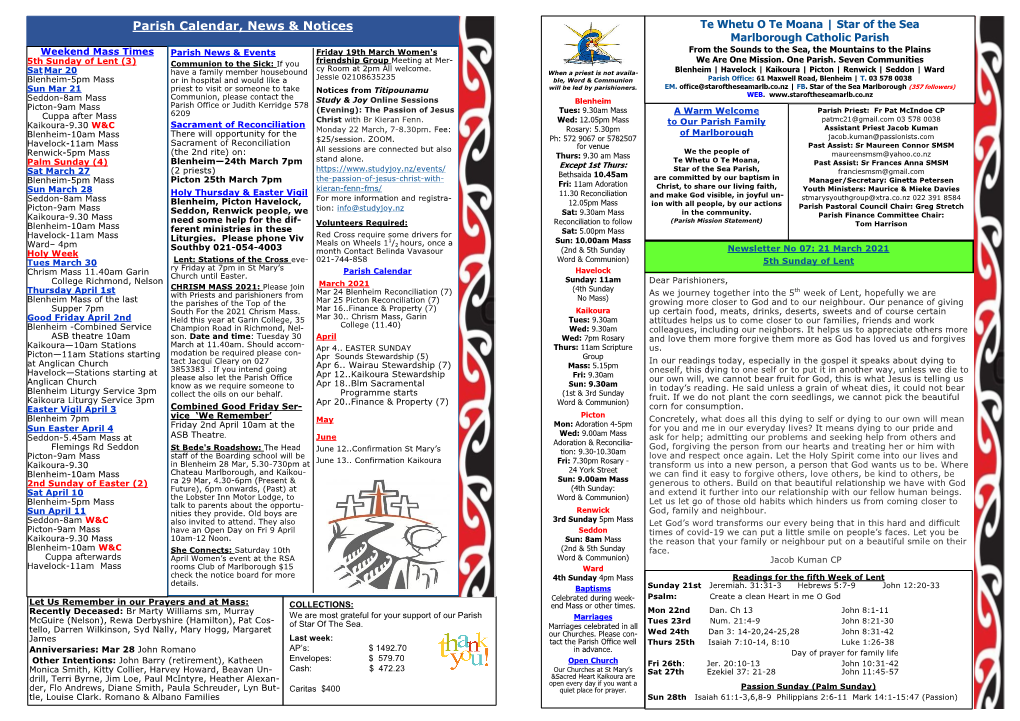 Parish Calendar, News & Notices