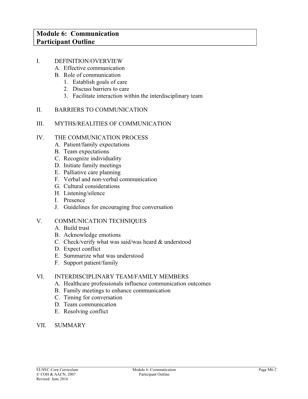 Module 6: Communication Participant Outline