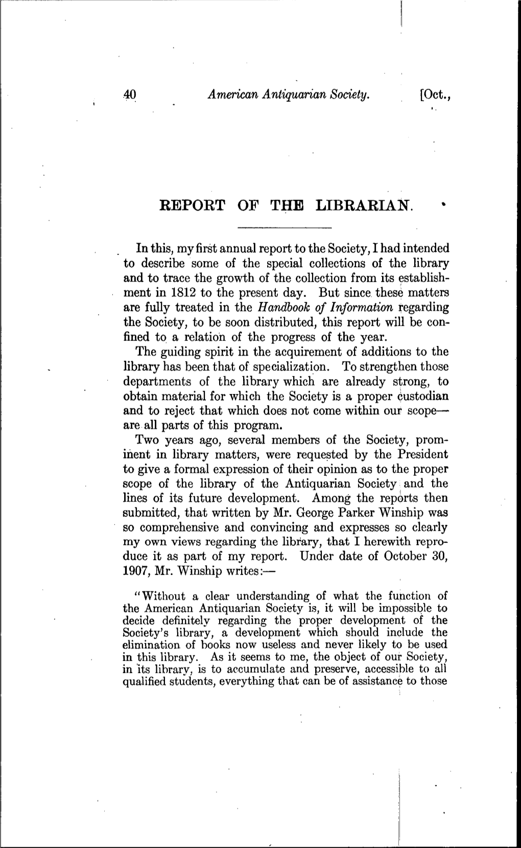 Report of the Librarian