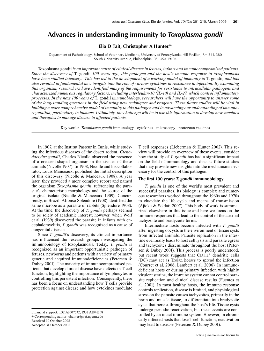 Advances in Understanding Immunity to Toxoplasma Gondii