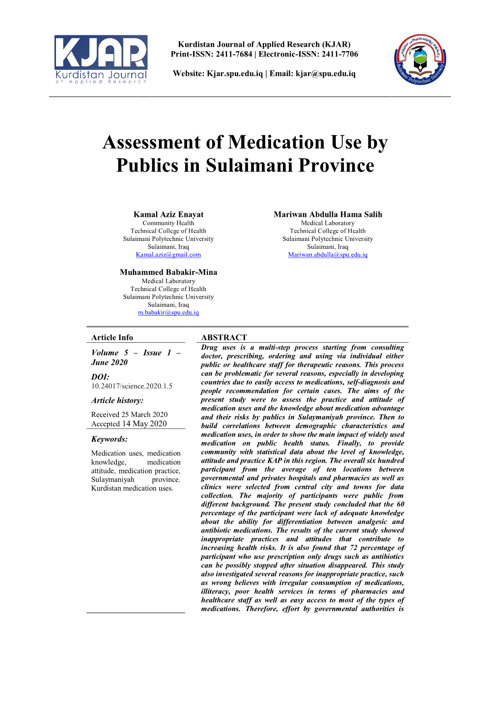 Assessment of Medication Use by Publics in Sulaimani Province