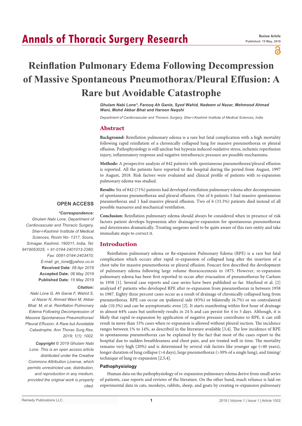 Reinflation Pulmonary Edema Following Decompression of Massive Spontaneous Pneumothorax/Pleural Effusion: a Rare but Avoidable Catastrophe