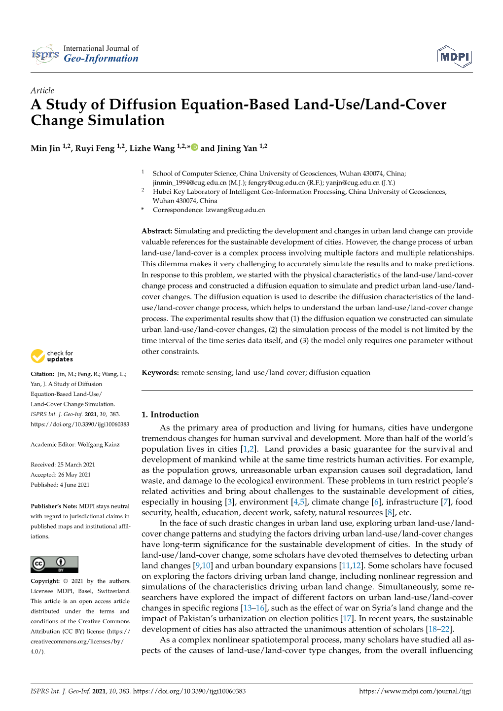 A Study of Diffusion Equation-Based Land-Use/Land-Cover Change Simulation