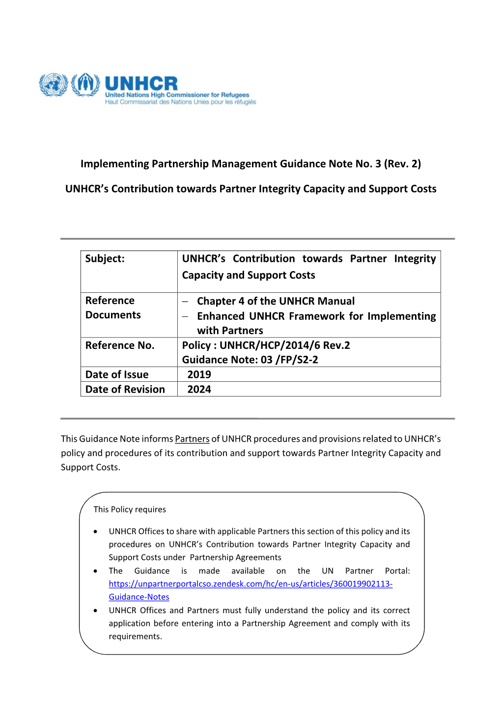 Implementing Partnership Management Guidance Note No. 3 (Rev