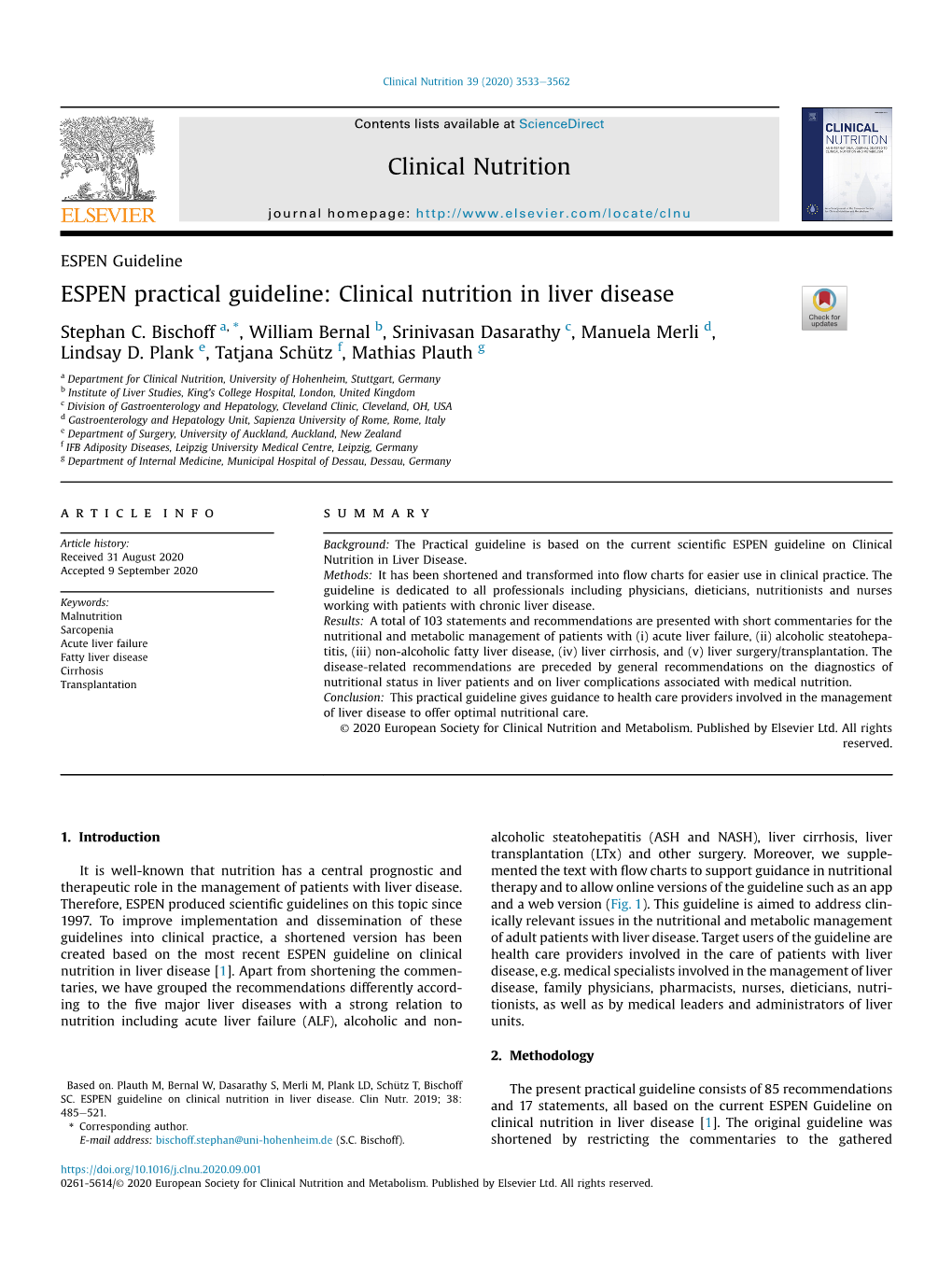 ESPEN Practical Guideline: Clinical Nutrition in Liver Disease