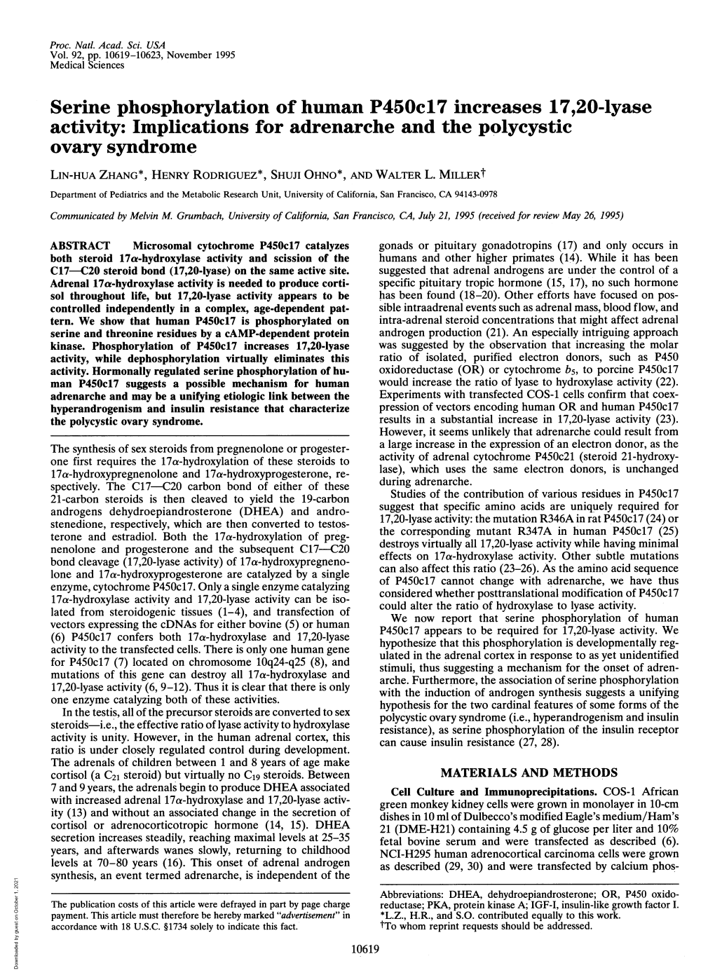 Serine Phosphorylation of Human P450c17 Increases 17,20