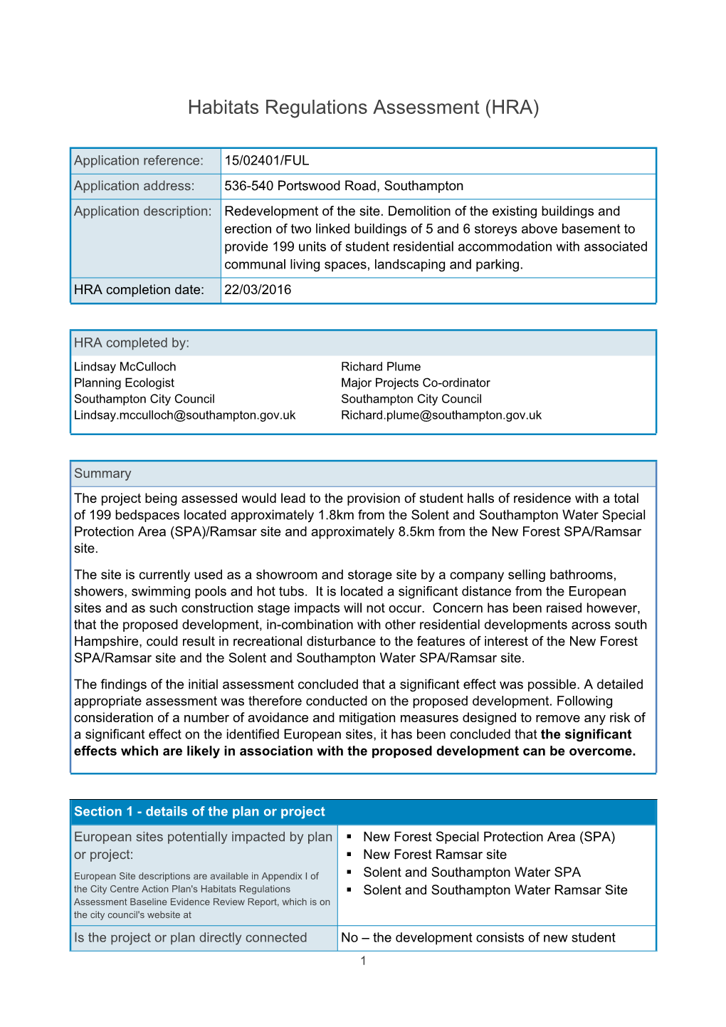 Habitats Regulations Assessment (HRA)