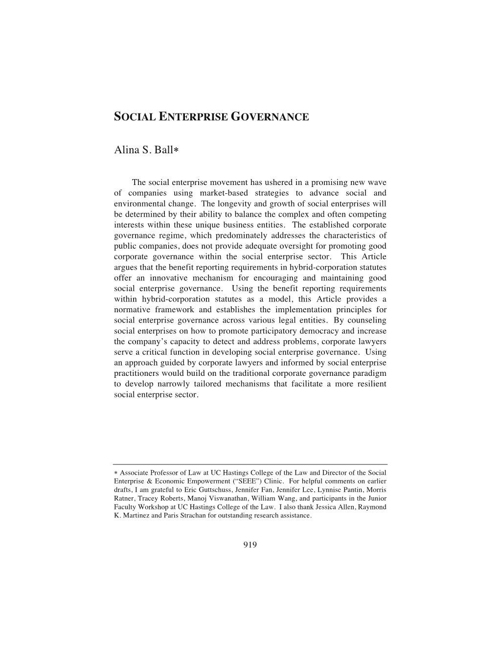 Social Enterprise Governance