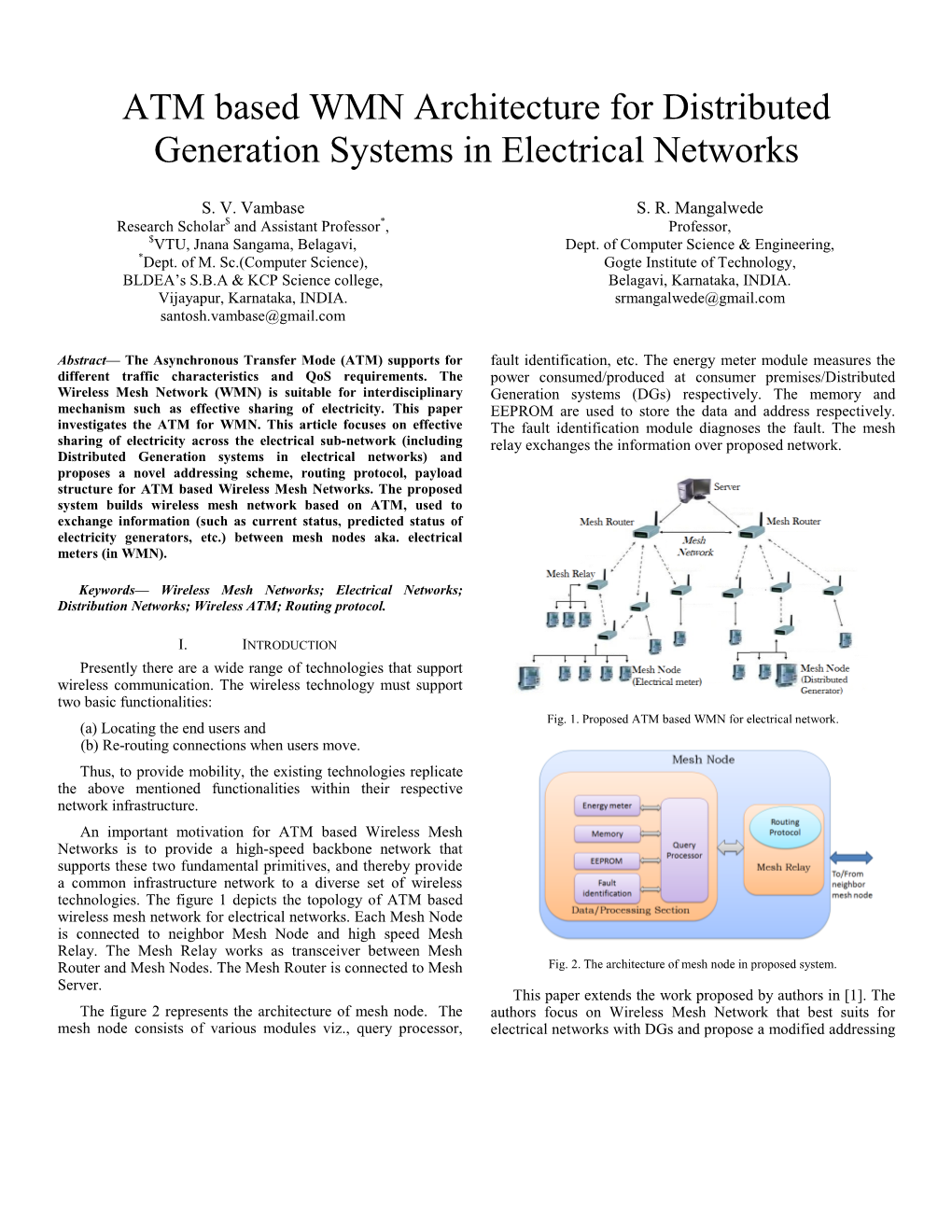 ATM Based WMN Architecture for Distributed Generation Systems in Electrical Networks