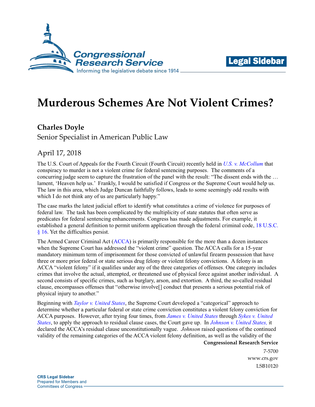 Murderous Schemes Are Not Violent Crimes?