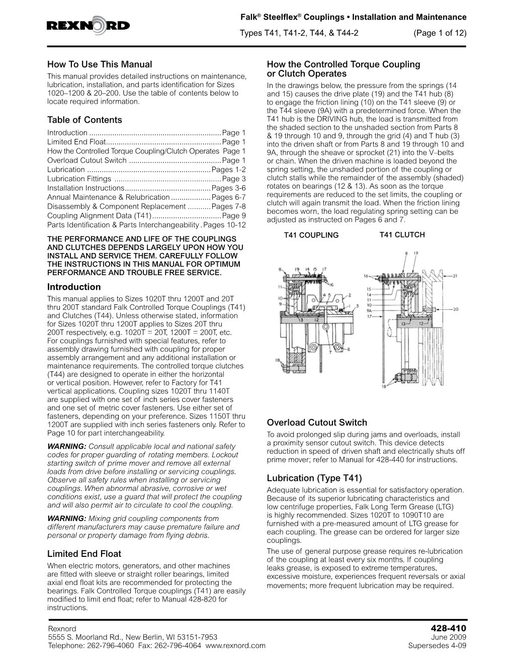 Falk Steelflex Couplings • Installation and Maintenance Types T41, T41-2, T44, & T44-2 (Page 3 of 12)