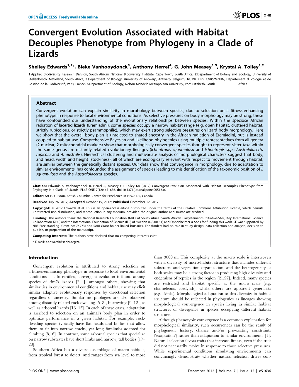 Convergent Evolution Associated with Habitat Decouples Phenotype from Phylogeny in a Clade of Lizards