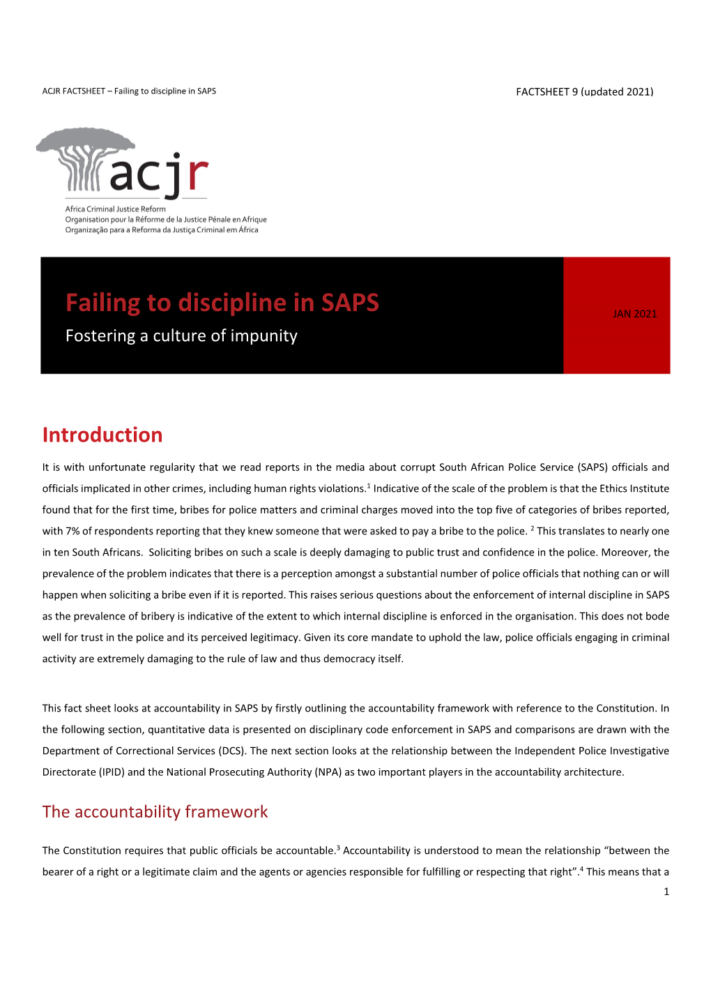 Failing to Discipline in SAPS FACTSHEET 9 (Updated 2021)