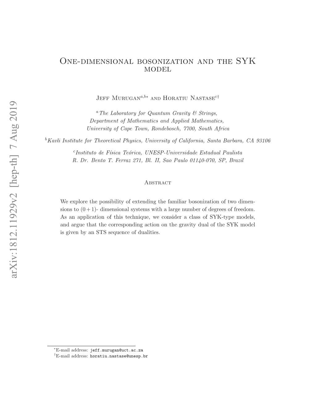 One-Dimensional Bosonization and the SYK Model