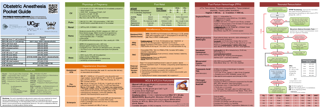 Obstetric Anesthesia Pocket Guide