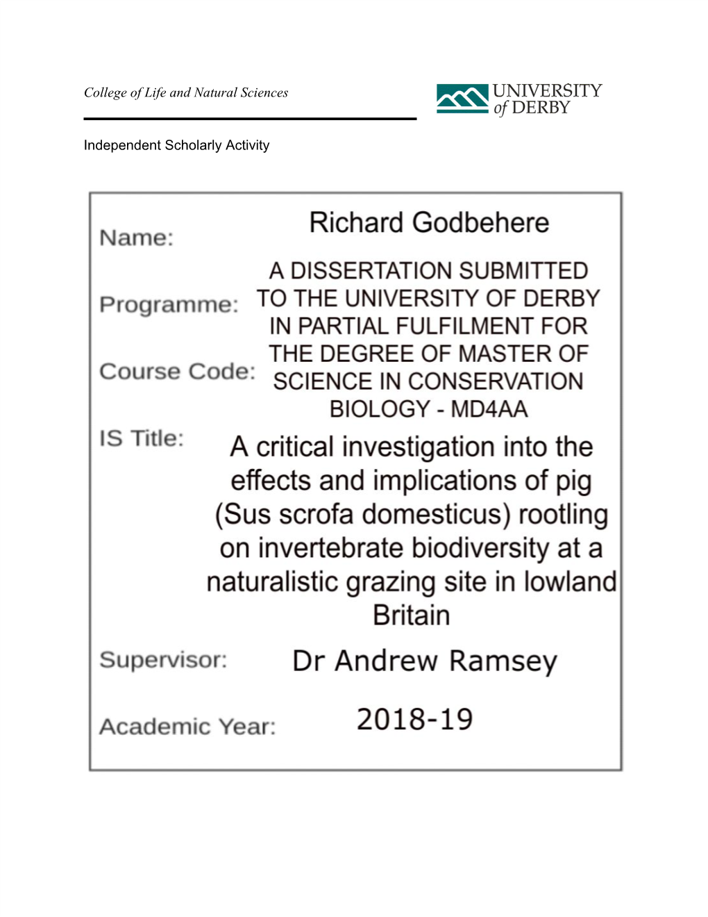 The Effect of Pig Rootling on Invertebrate Biodiversity