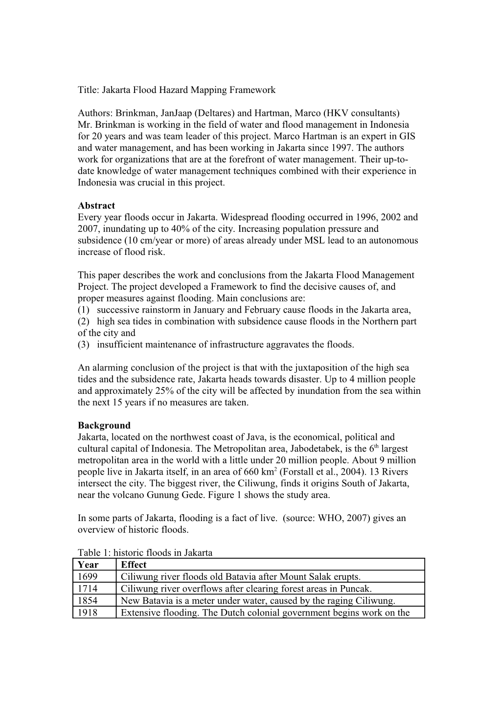 Title: Jakarta Flood Hazard Mapping Framework