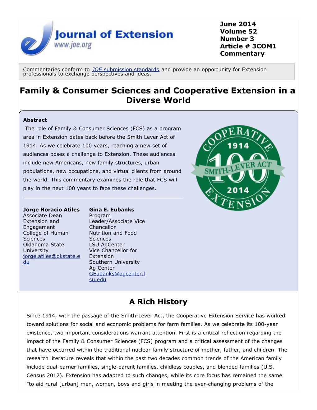 Family & Consumer Sciences and Cooperative Extension in a Diverse