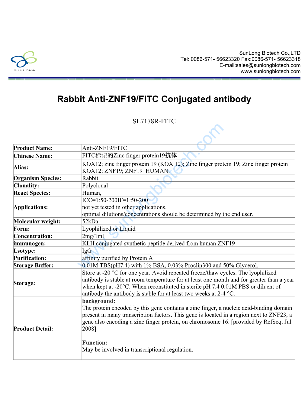Rabbit Anti-ZNF19/FITC Conjugated Antibody
