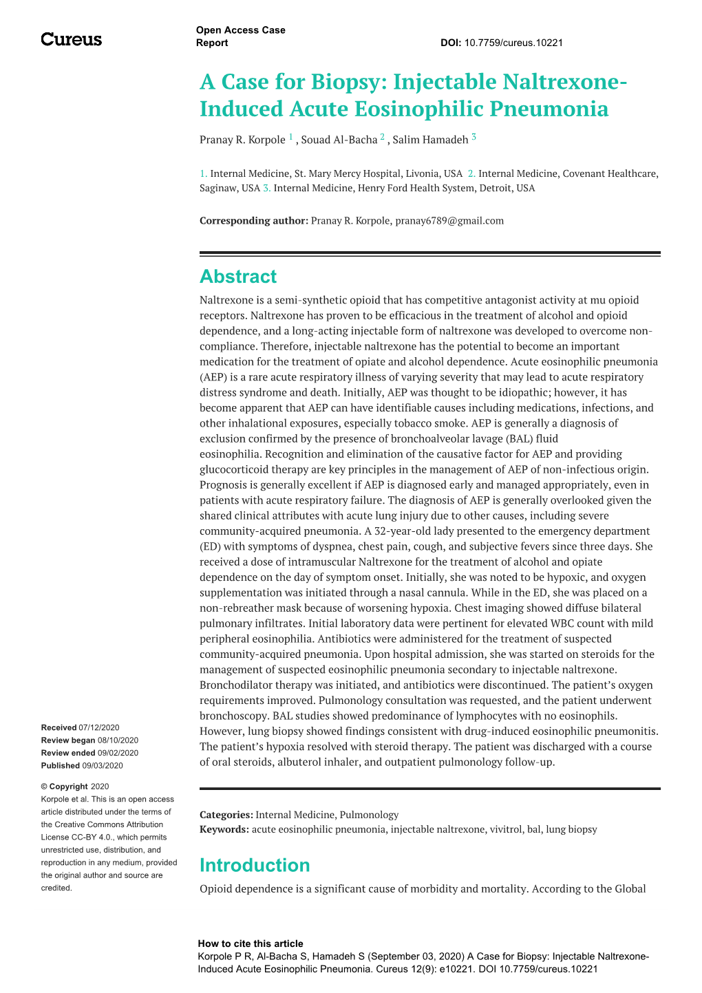 Induced Acute Eosinophilic Pneumonia