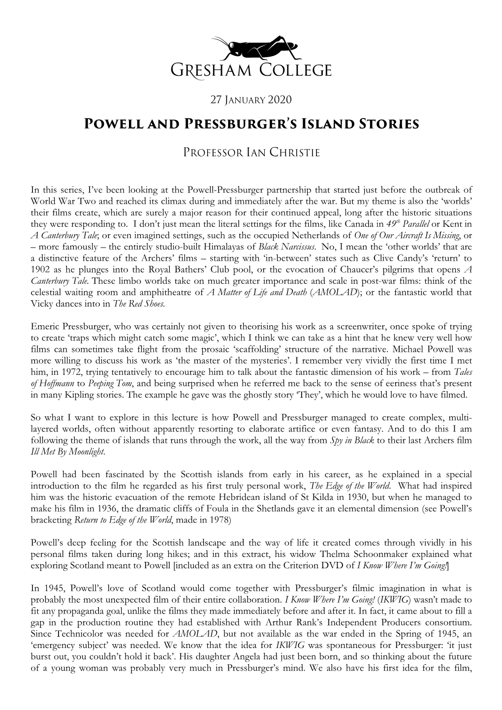 Powell and Pressburger's Island Stories