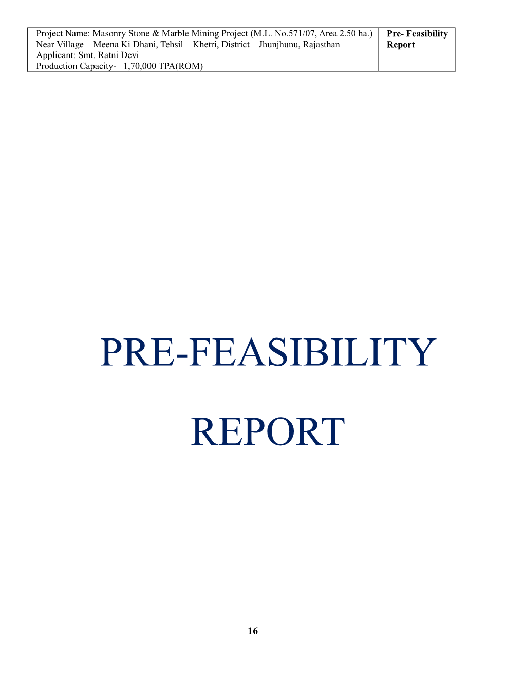 Pre-Feasibility Report