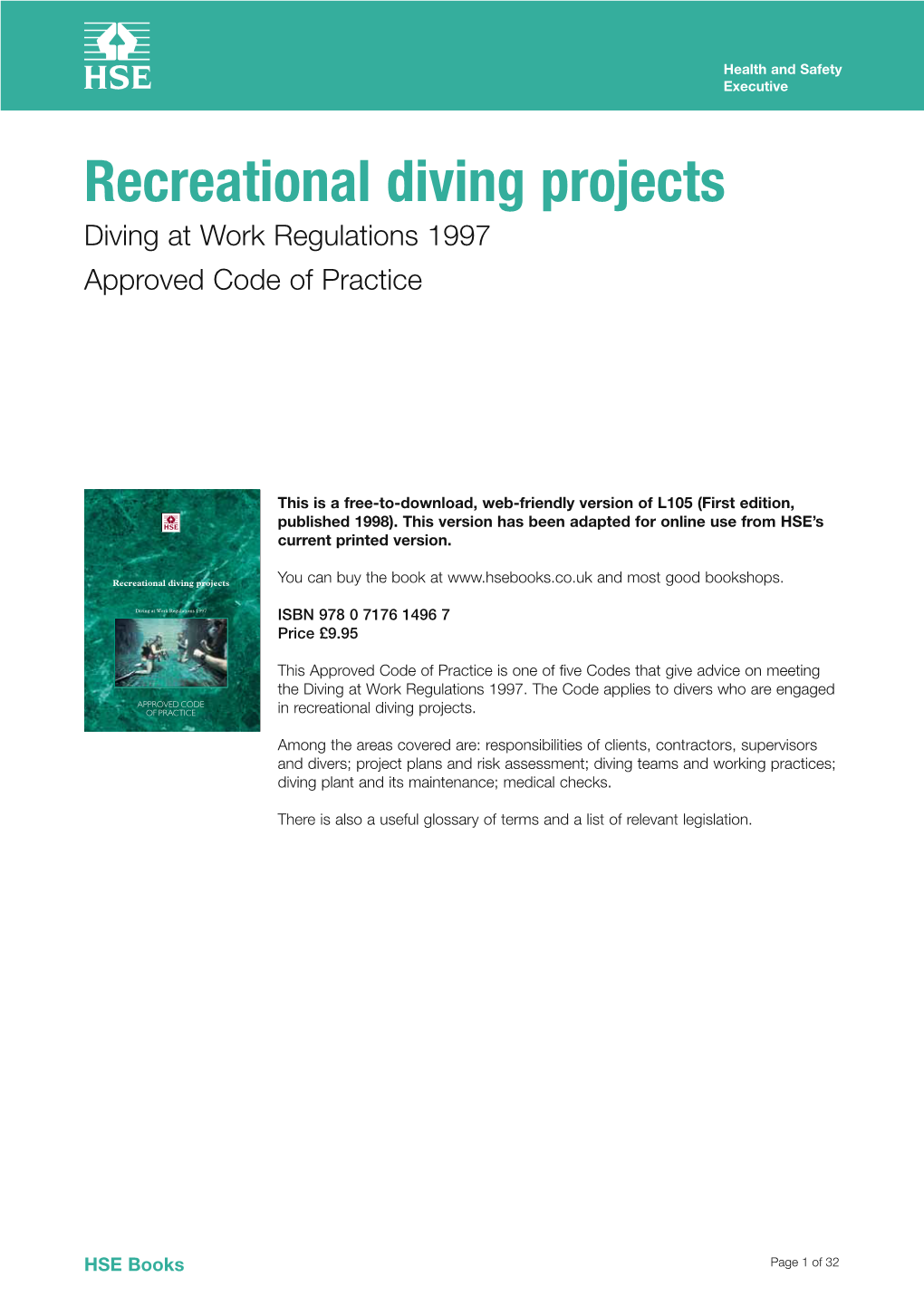 HSE Diving at Work Regulations 1997