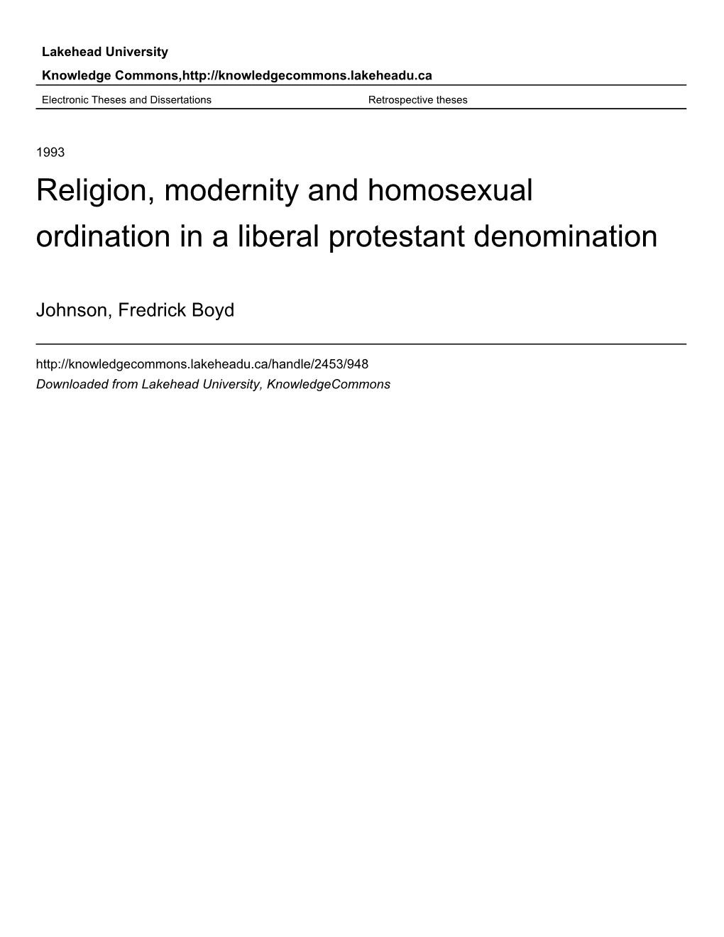 Religion, Modernity and Homosexual Ordination in a Liberal Protestant Denomination