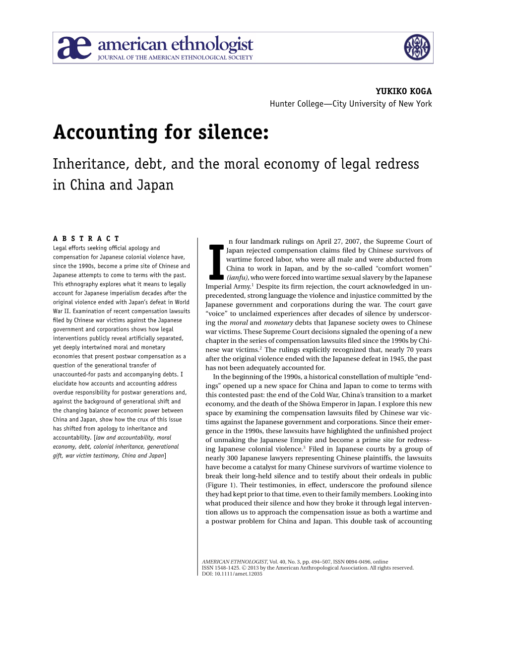 Accounting for Silence/ Inheritance, Debt, and the Moral Economy of Legal Redress in China and Japan