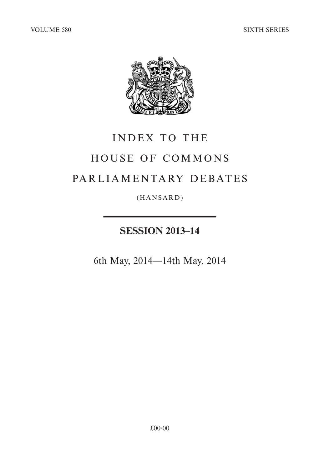 Index to the House of Commons Parliamentary