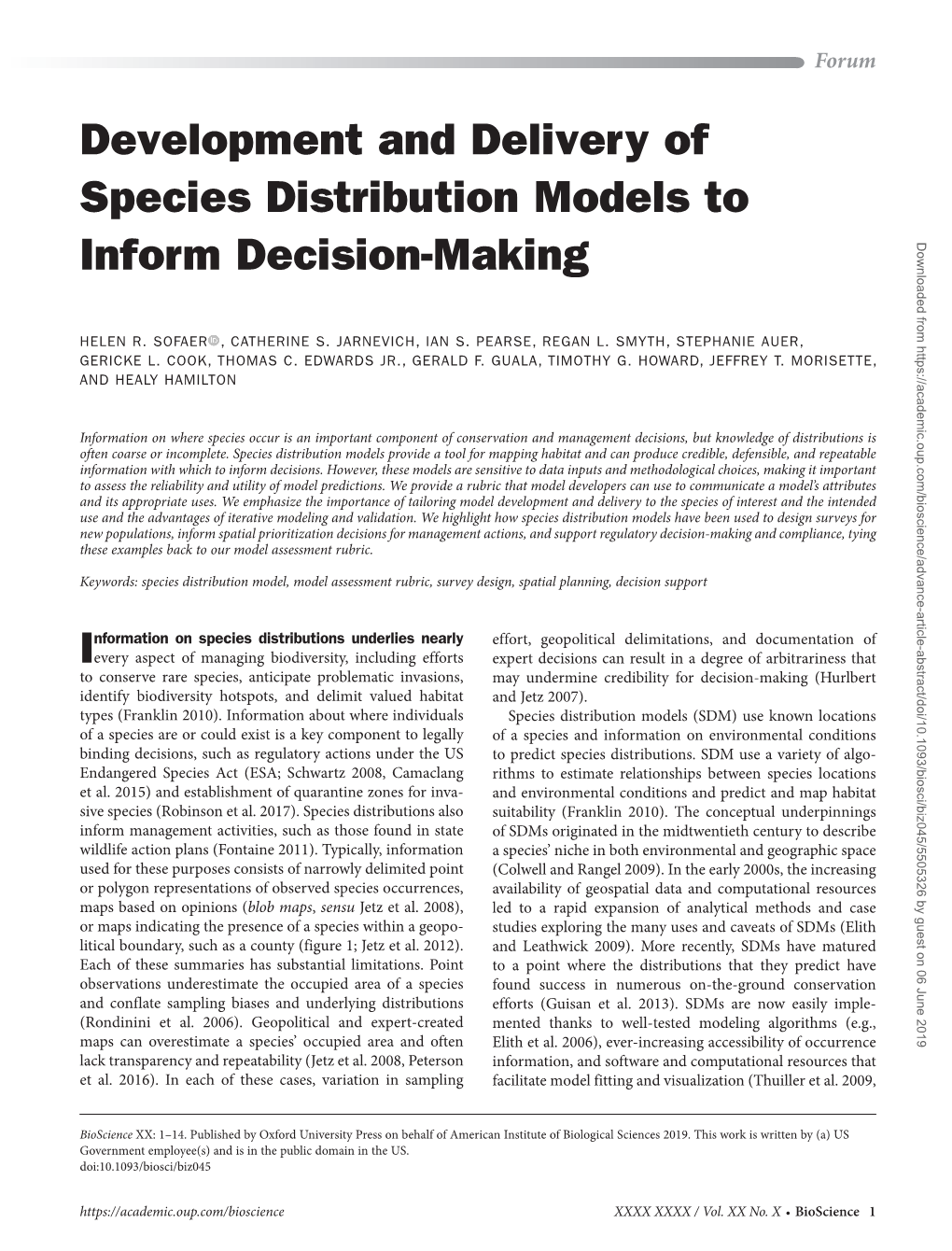 Development and Delivery of Species Distribution Models