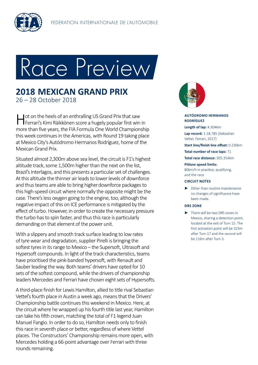 2018 MEXICAN GRAND PRIX 26 – 28 October 2018