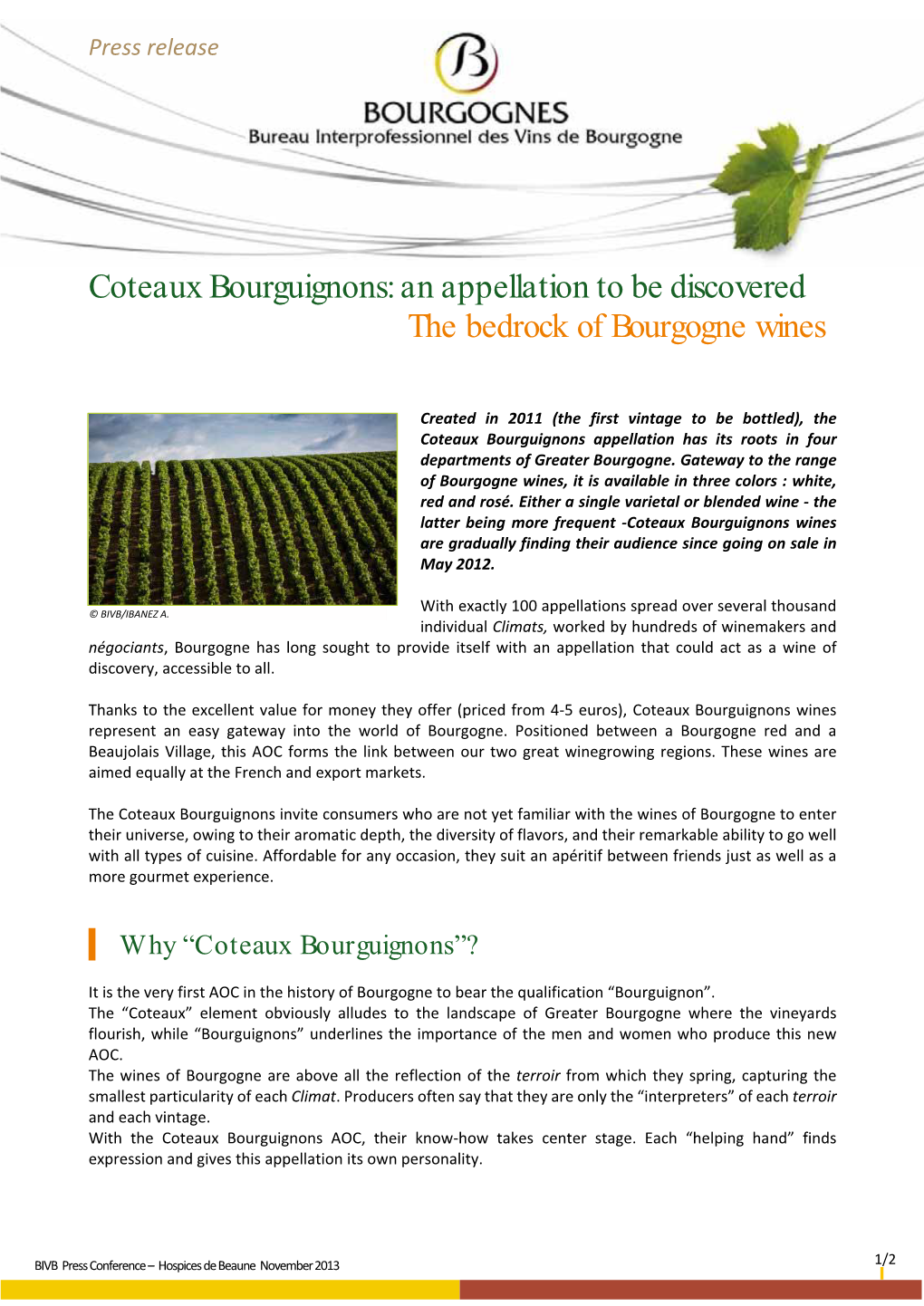 Coteaux Bourguignons: an Appellation to Be Discovered the Bedrock of Bourgogne Wines