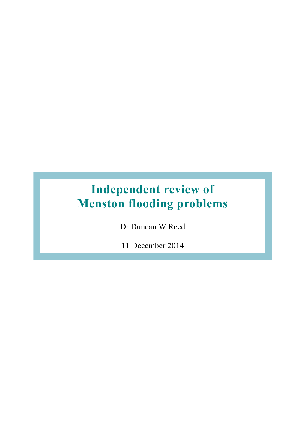 Independent Review of Menston Flooding Problems