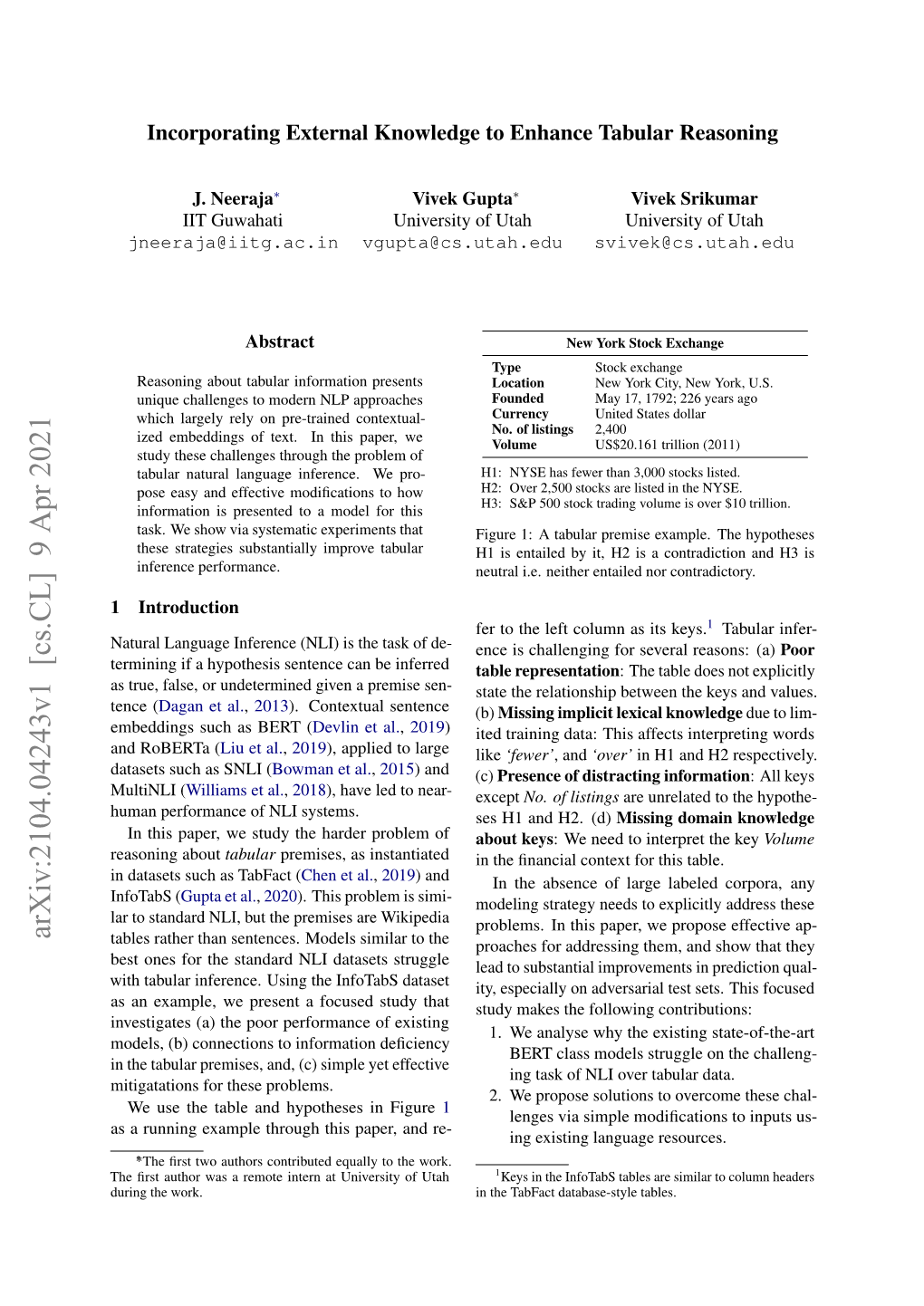 Incorporating External Knowledge to Enhance Tabular Reasoning