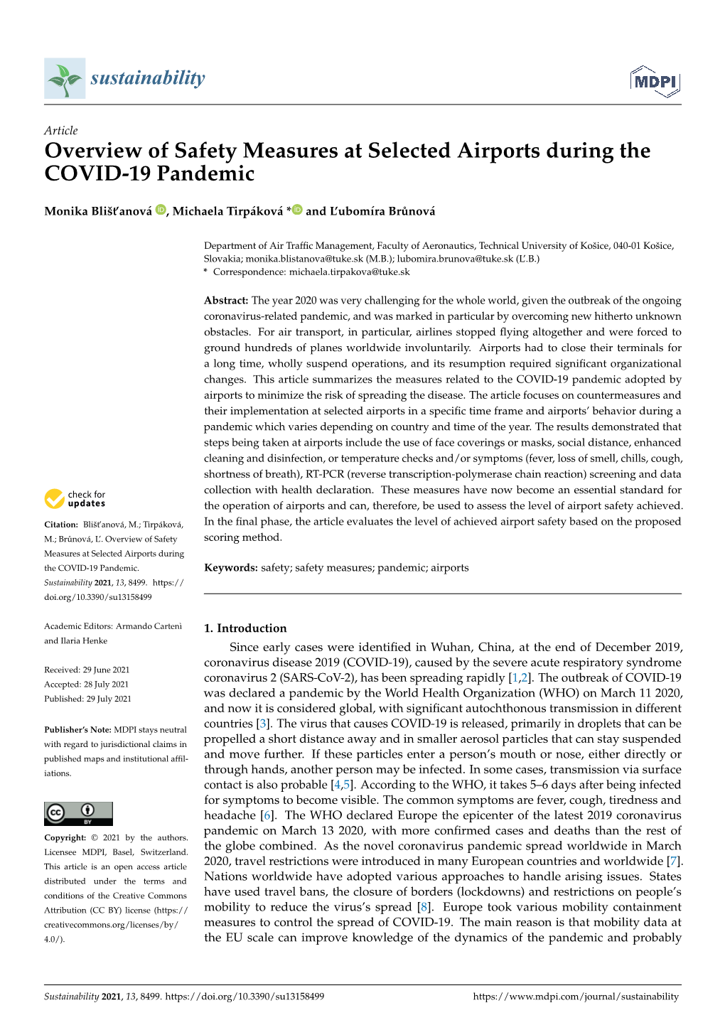 Overview of Safety Measures at Selected Airports During the COVID-19 Pandemic