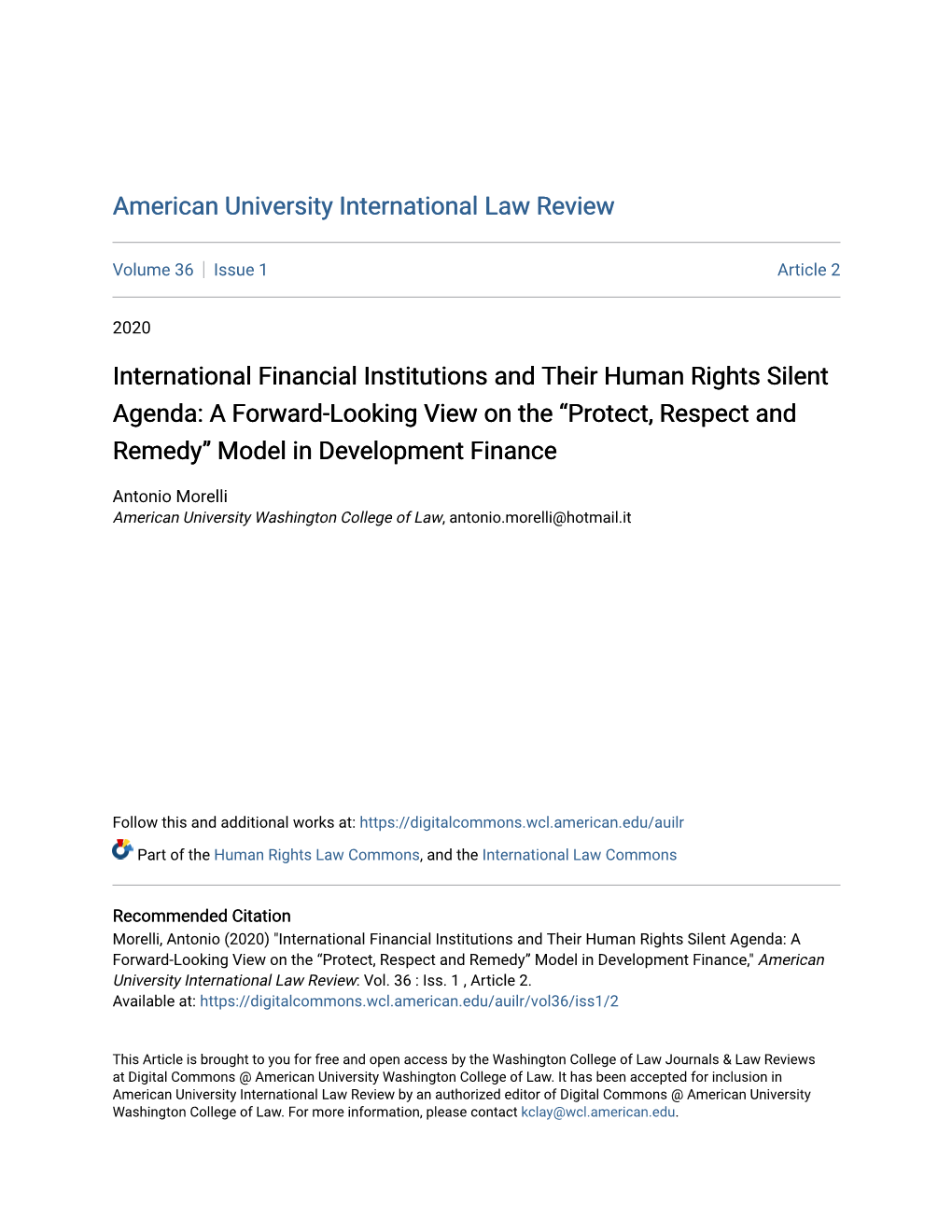 International Financial Institutions and Their Human Rights Silent Agenda: a Forward-Looking View on the “Protect, Respect and Remedy” Model in Development Finance