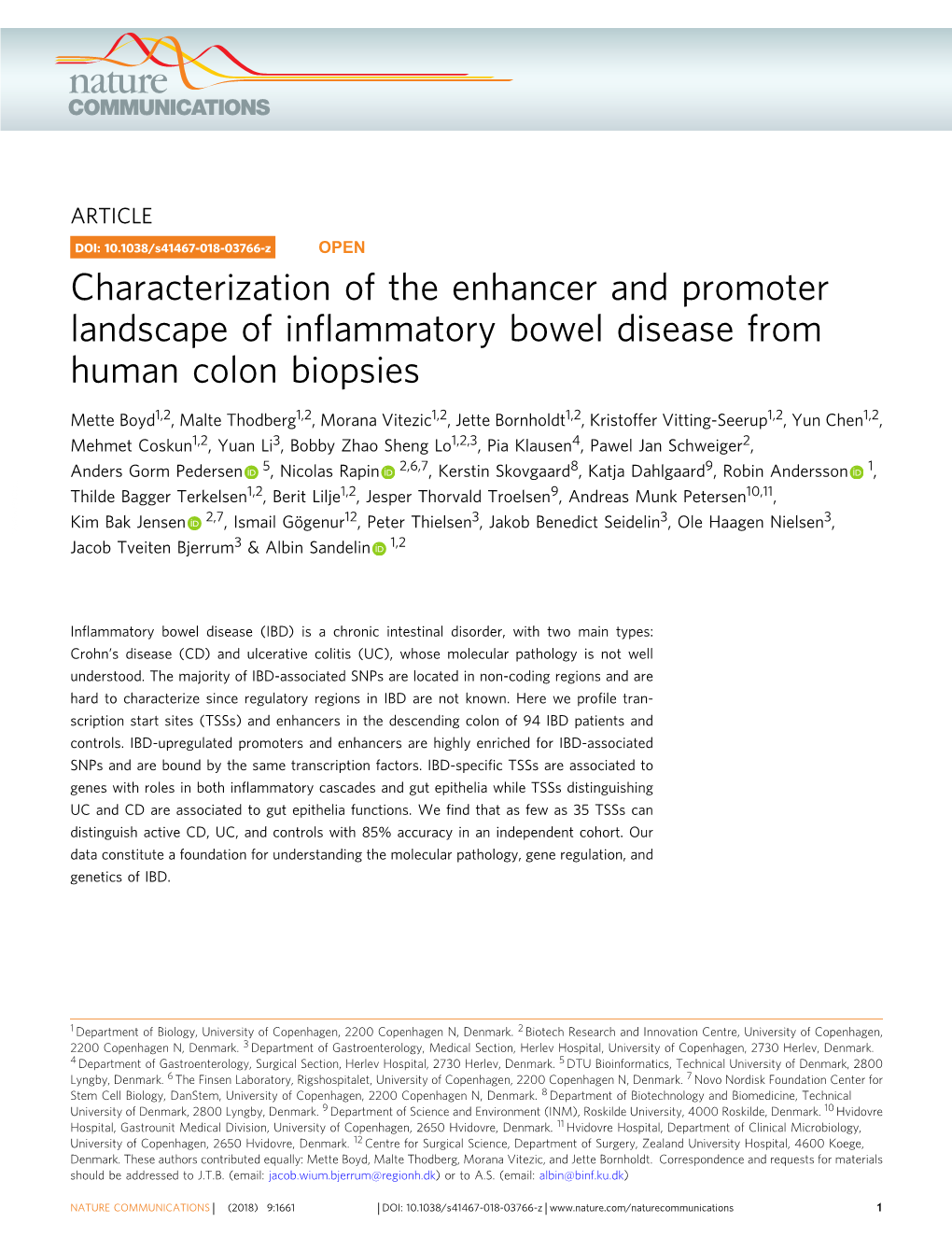Characterization of the Enhancer and Promoter Landscape of Inﬂammatory Bowel Disease from Human Colon Biopsies