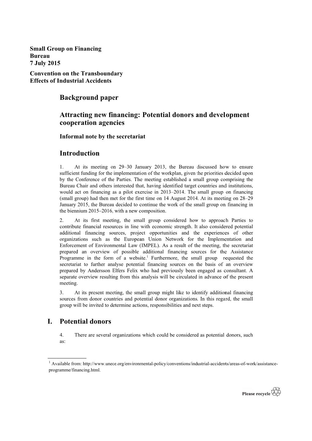 Potential Donors and Development Cooperation Agencies