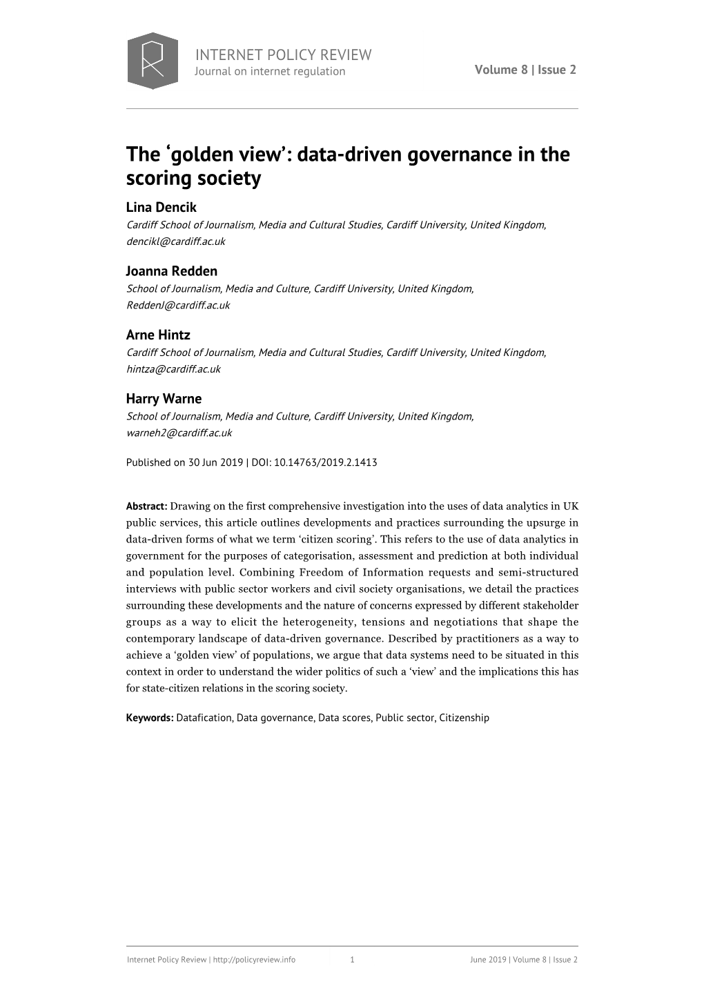 Data-Driven Governance in the Scoring Society