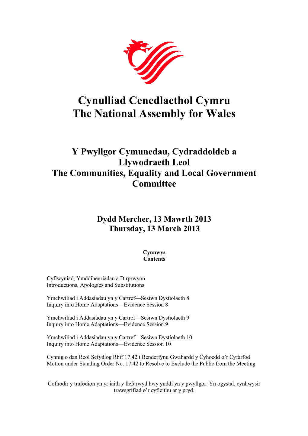 Cynulliad Cenedlaethol Cymru the National Assembly for Wales