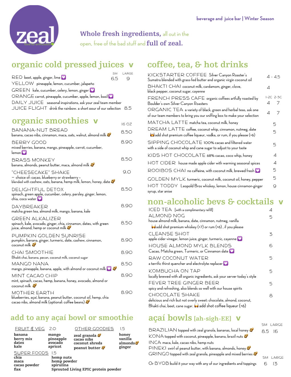 Organic Cold Pressed Juices V Organic Smoothies V Non-Alcoholic Bevs