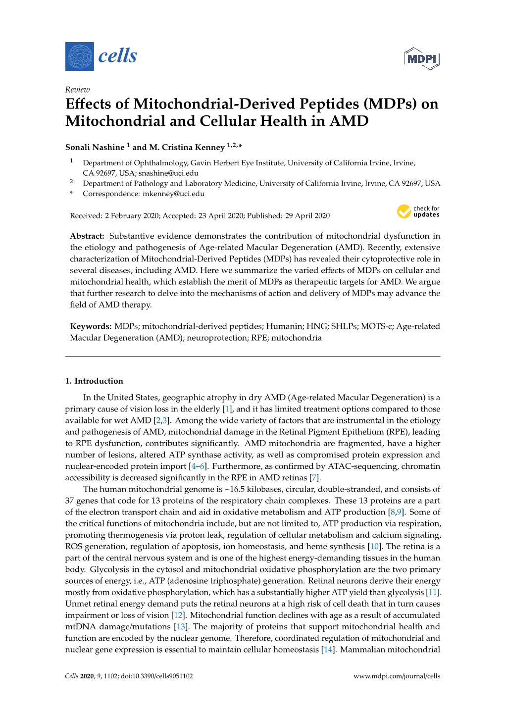 Effects of Mitochondrial-Derived Peptides