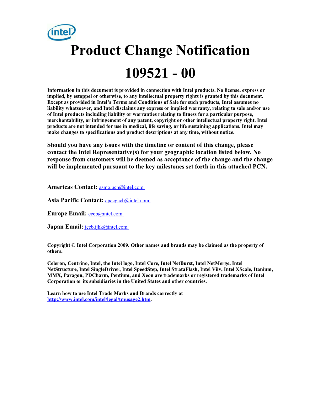 Product Change Notification 109521