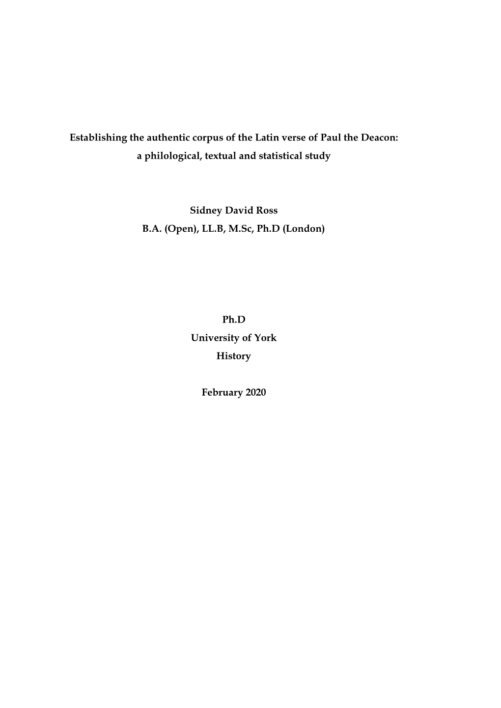 Establishing the Authentic Corpus of the Latin Verse of Paul the Deacon: a Philological, Textual and Statistical Study