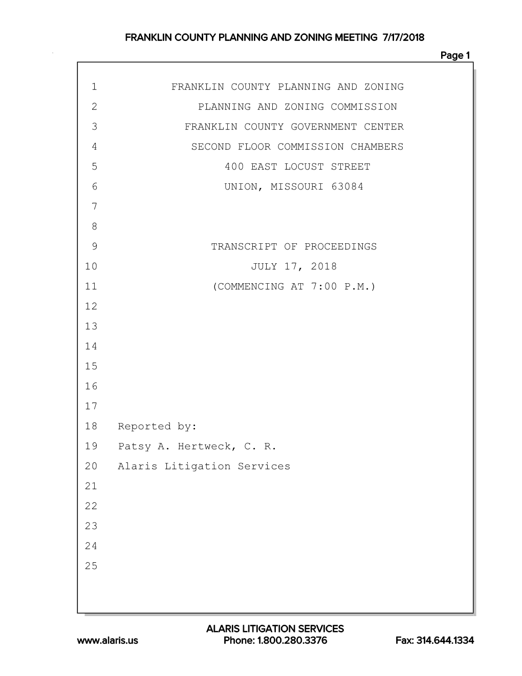 FRANKLIN COUNTY PLANNING and ZONING MEETING 7/17/2018 Page 1