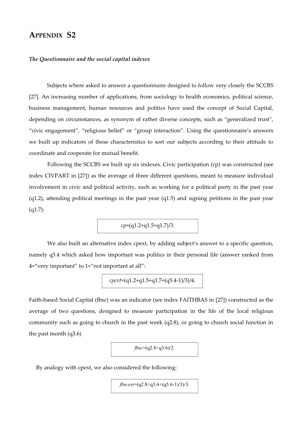 The Questionnaire and the Social Capital Indexes